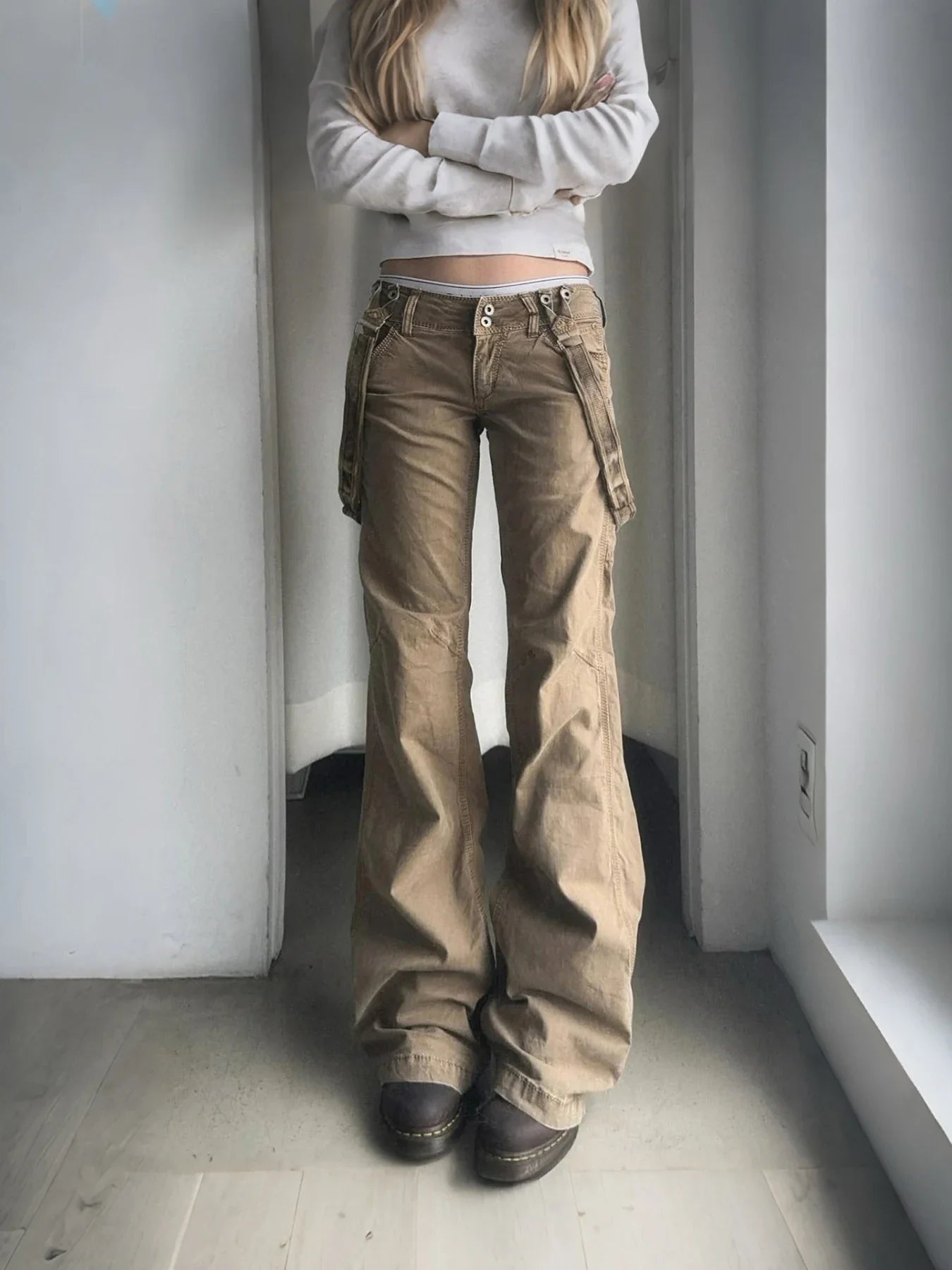 Vintage Grunge Ribbon Patchwork Flared Jeans