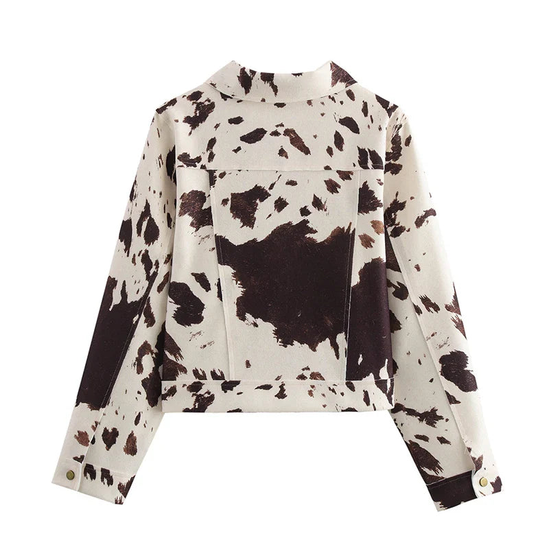 Vintage Printted Cow Long Sleeve Button Jacket