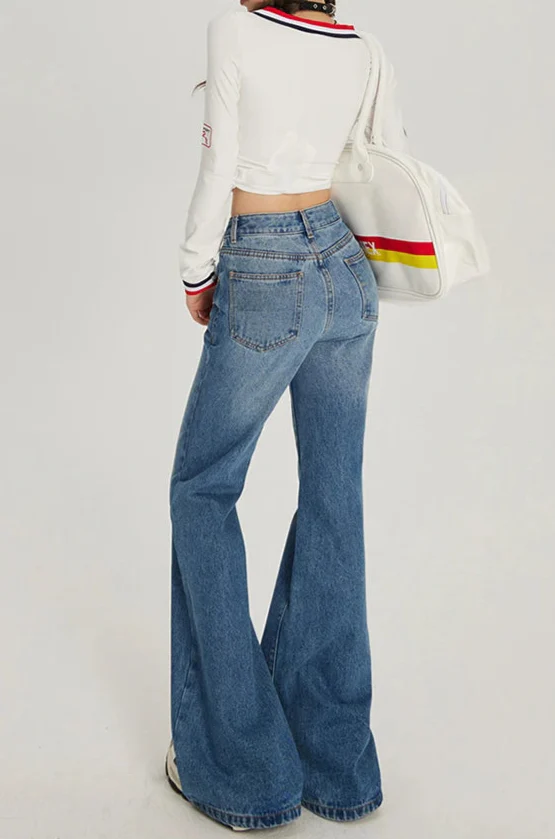Jean évasé taille haute rétro léger