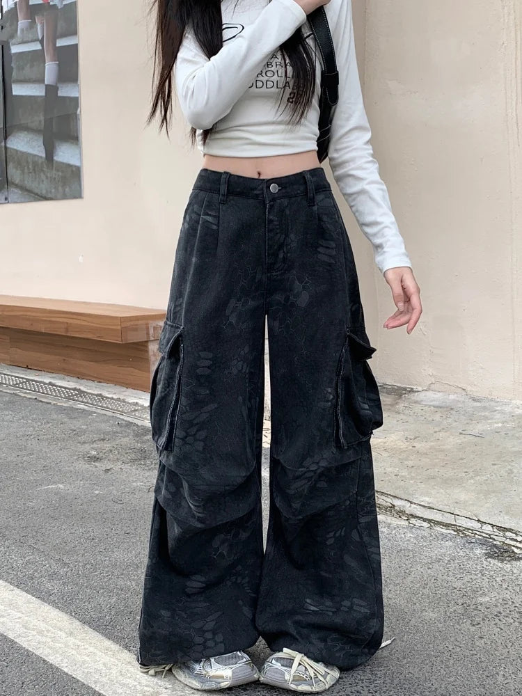 Y2K Black Cyber Cargo Jeans Jeans