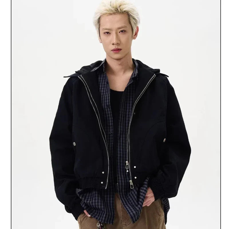 Patchwork Silhouette Retro Hooded Jacket