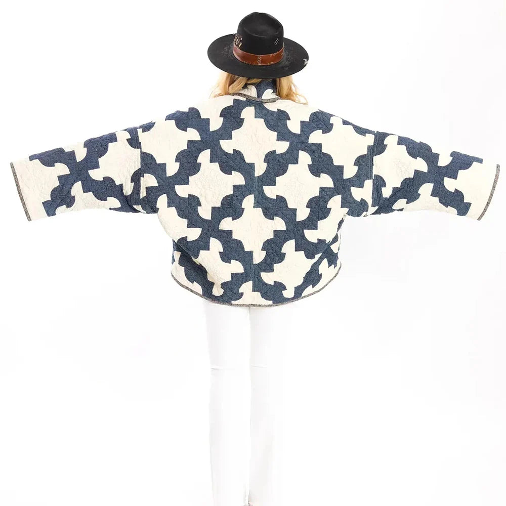 Veste à revers ample et durable à blocs de couleurs chics