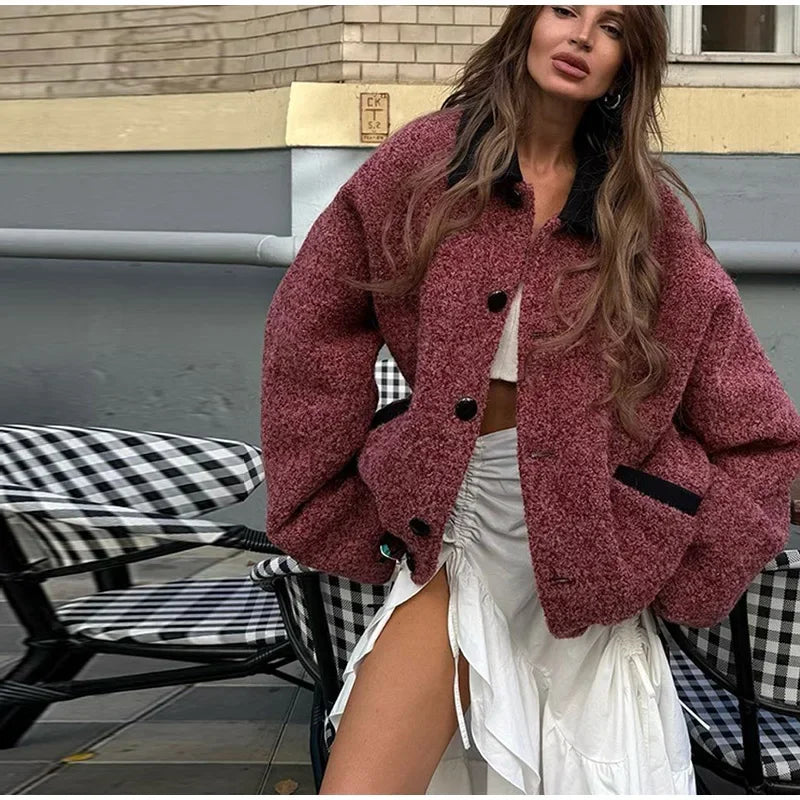 Chaqueta elegante con paneles y cuello vuelto para mujer