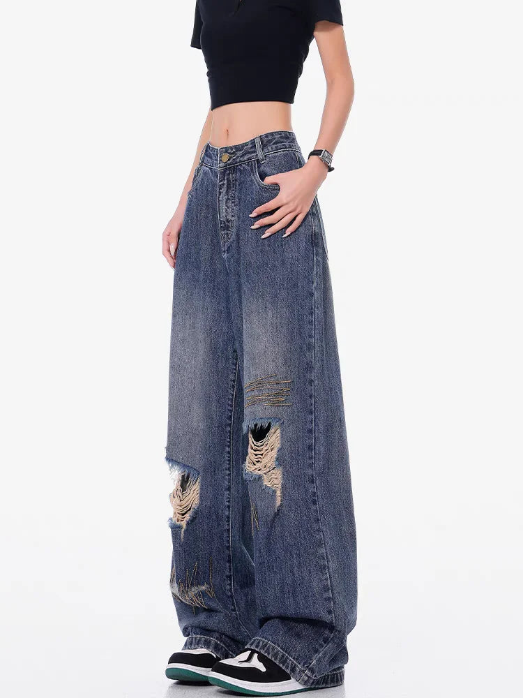 Jean déchiré style hip-hop vintage cool pour femme