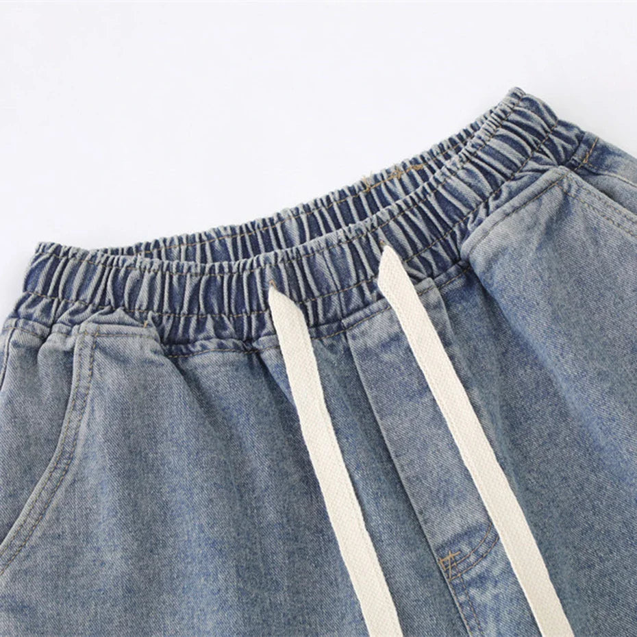 Relaxte denim shorts met trekkoord