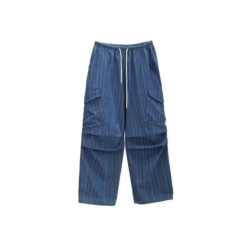 Deep Blue Vertical Stripe Denim Pants