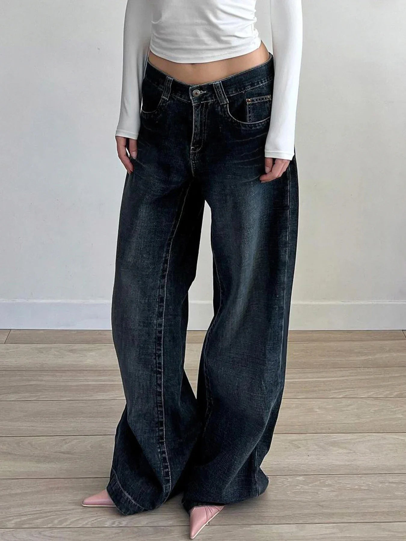 Dark Blue Loose Fit Straight Jeans