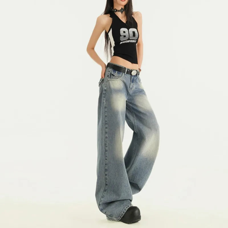 Vintage Blue Aesthetic Punk Baggy Jeans