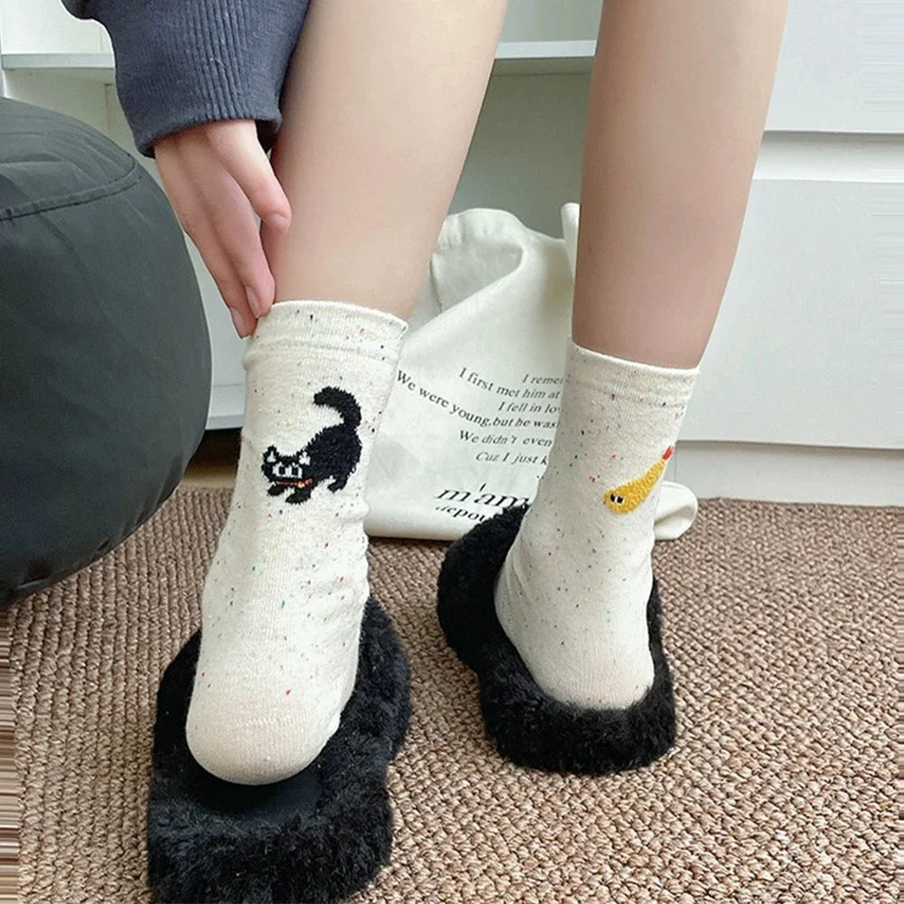 School Socks Thermal Cute Cartoon Cat Fish