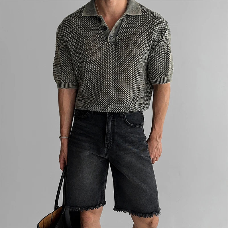Casual Relax Luxury Hollow Out Style Polo T-Shirt