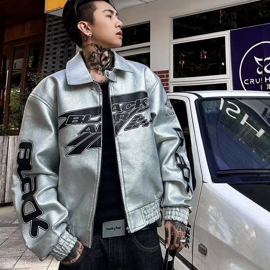 Retro Punk Embroidered Leather Motorcycle Jacket