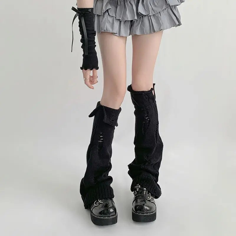 Y2K Grunge Distressed Knitted Leg Warmers