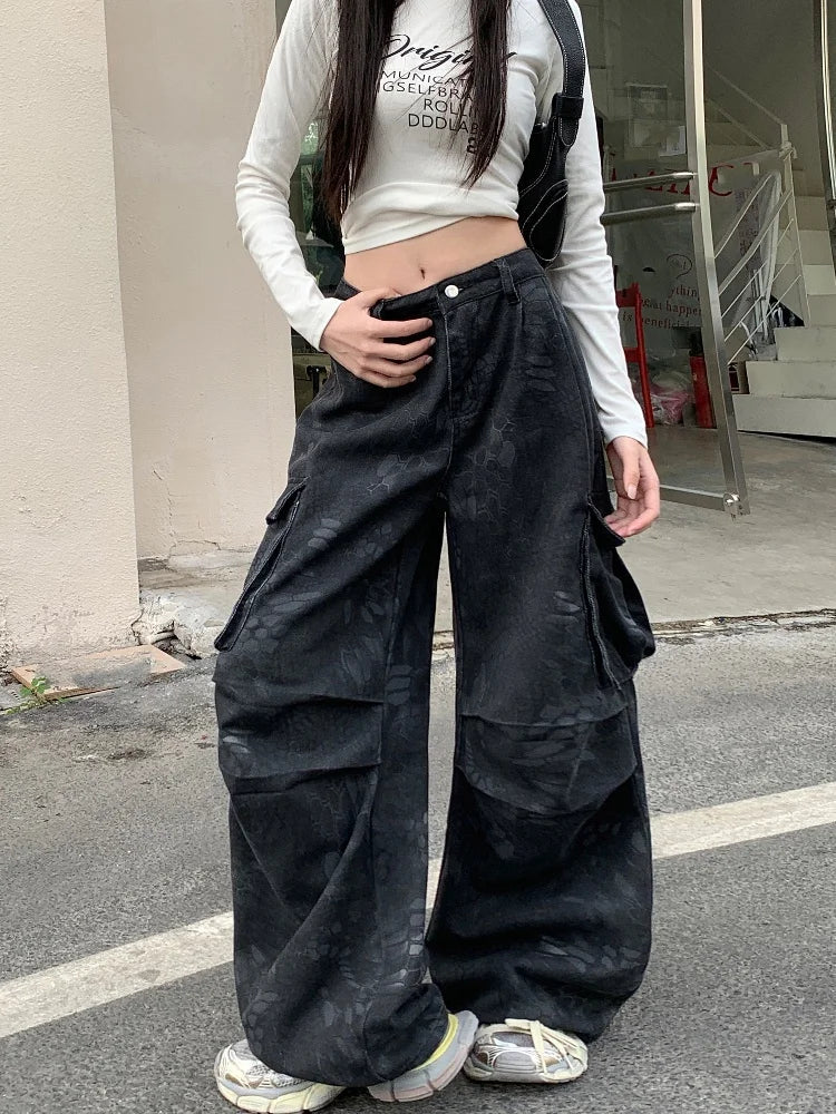Y2K Black Cyber Cargo Jeans Jeans