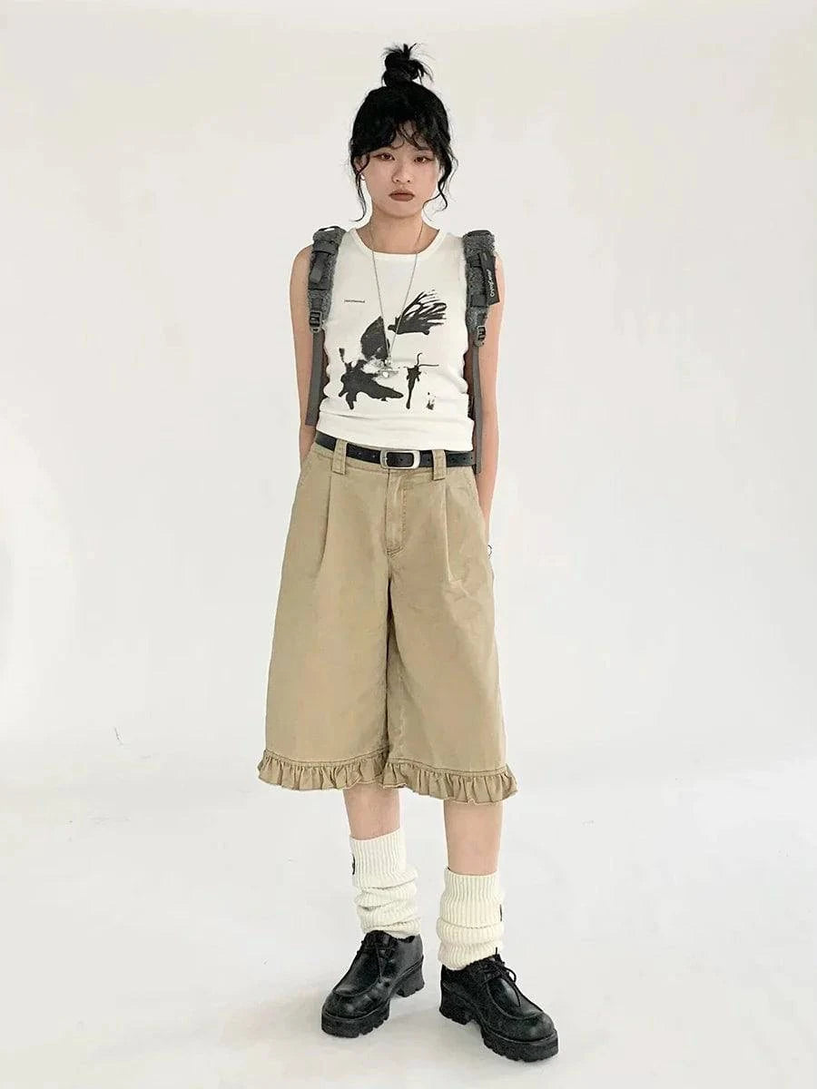 Chique kaki gerimpelde hoge taille jorts