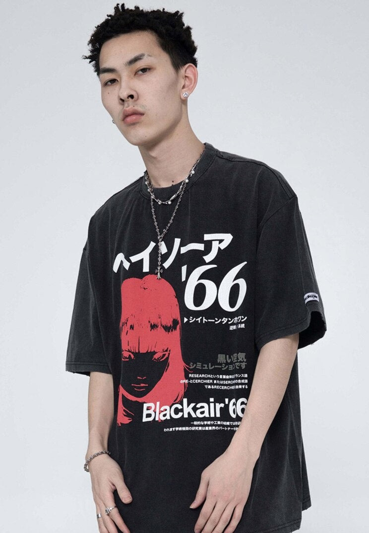 Camiseta con estampado de letras japonesas de Street 66