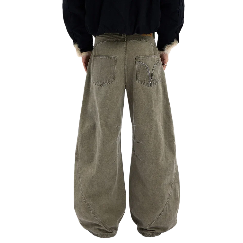 Vintage Pleated Spliced Distressed Wide Leg Jeans
