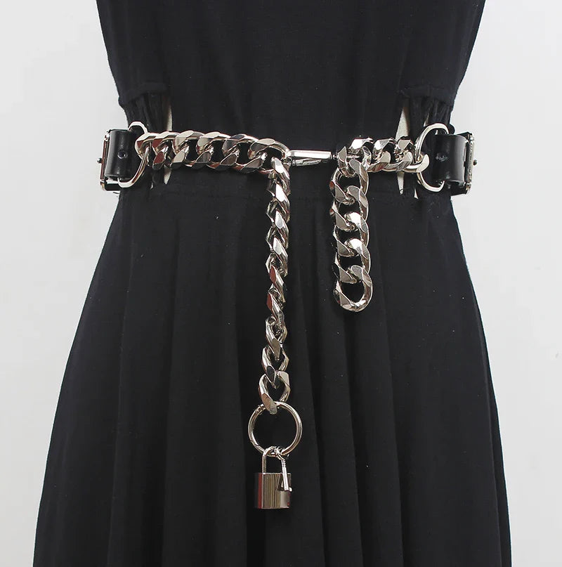 Gothic Chain-Lock Leather Belt