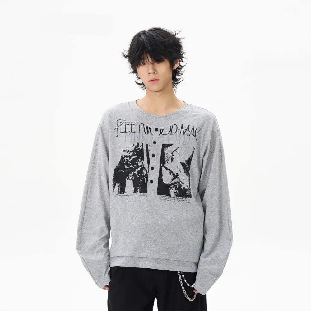 Retro Printed Long Sleeve Hip Hop T-Shirt