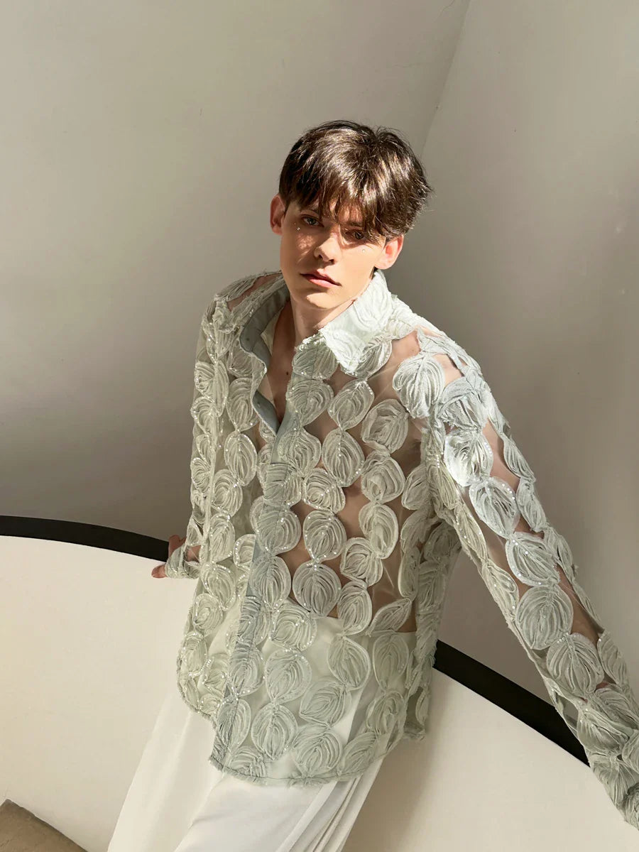 Camisa de solapa de manga larga transpirable y elegante