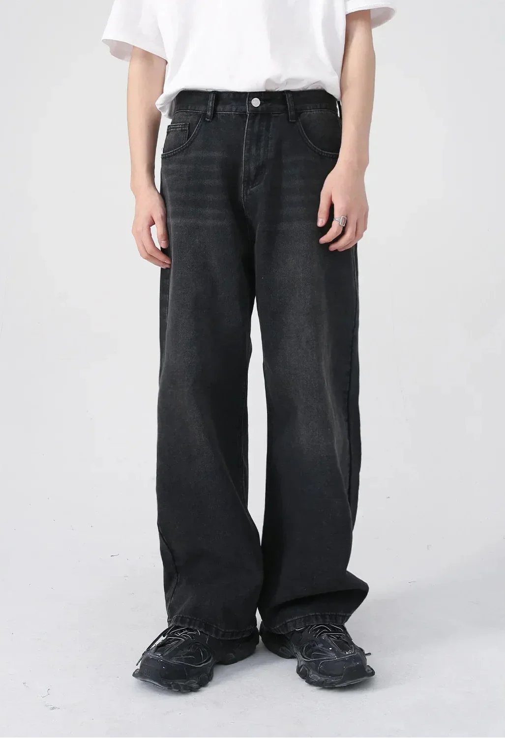 Vintage Distressed Straight Leg Denim Jeans