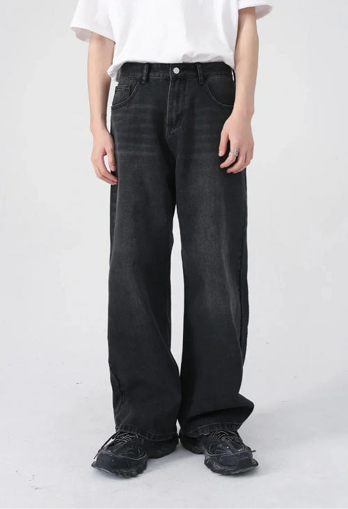 Vintage distressed straight leg denim jeans - Zwart / XL
