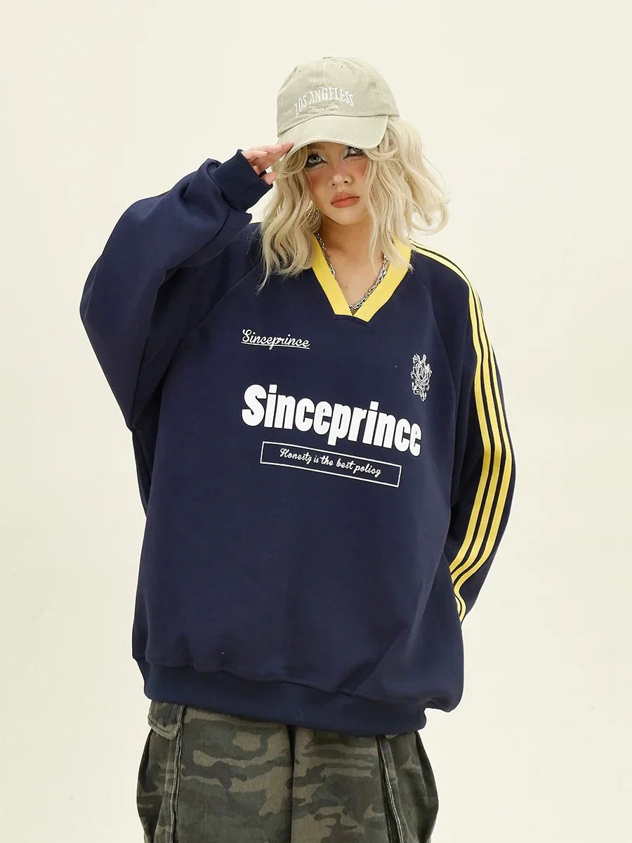 Women Contrasting Color V-Neck Sweatshirt