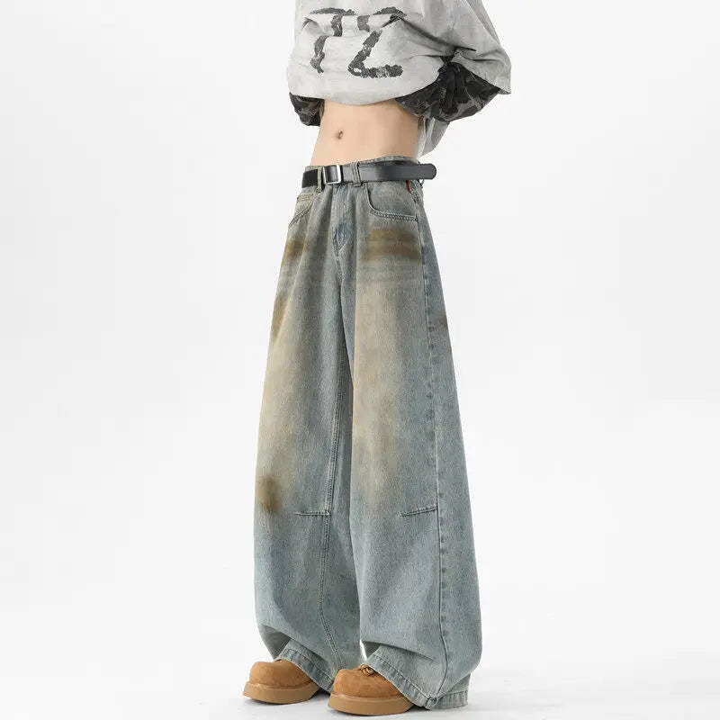 Baggy wijde vintage wash jeans
