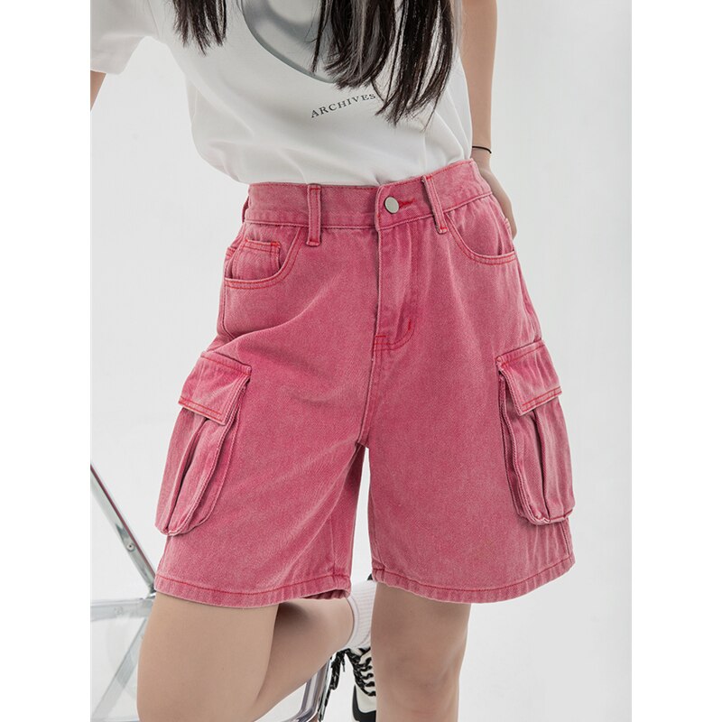 Roze denim shorts met hoge taille