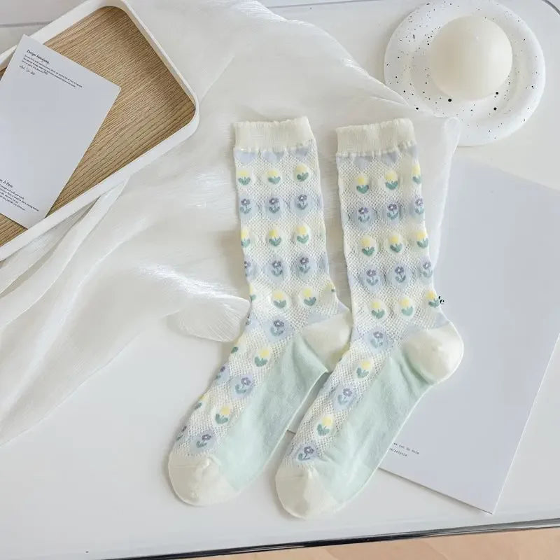 Retro Transparent Crystal Silk Crew School Socks