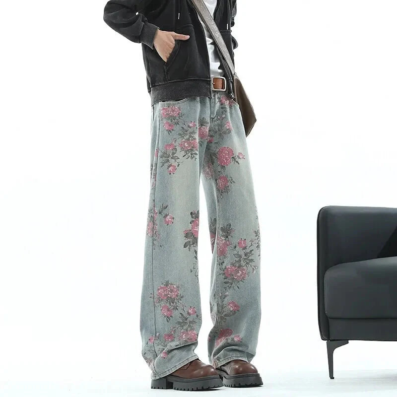 Vintage Floral Loose Wide Leg Jeans