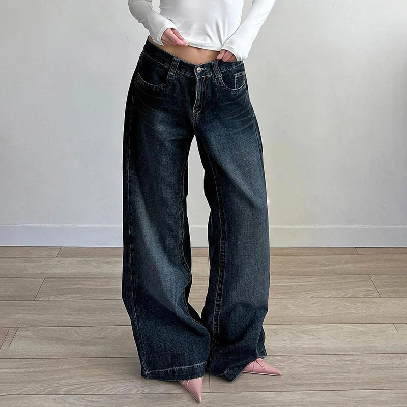 Dark Blue Loose Fit Straight Jeans