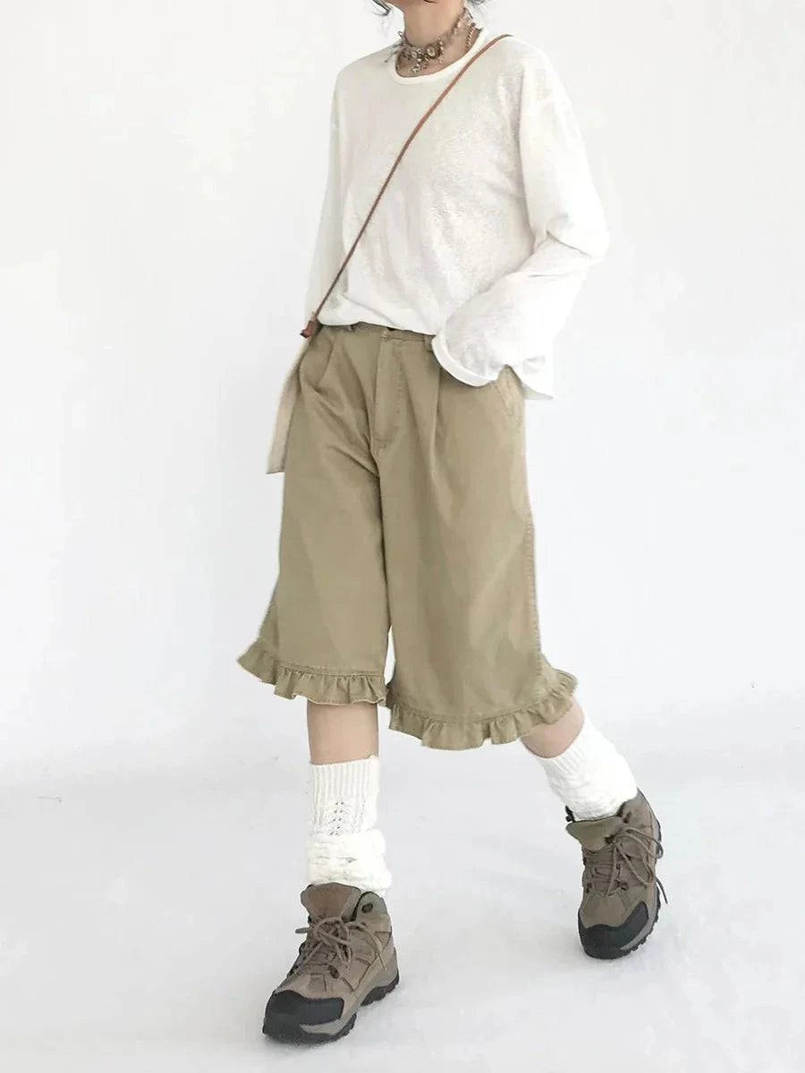 Chique kaki gerimpelde hoge taille jorts