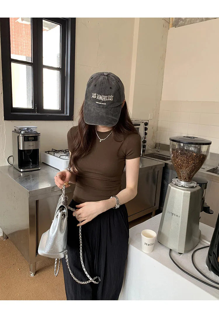 기본 크루넥 크롭 탑