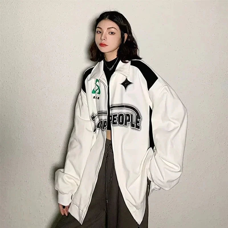 Oversized Vintage Black White Zip-Up Sweatshirt