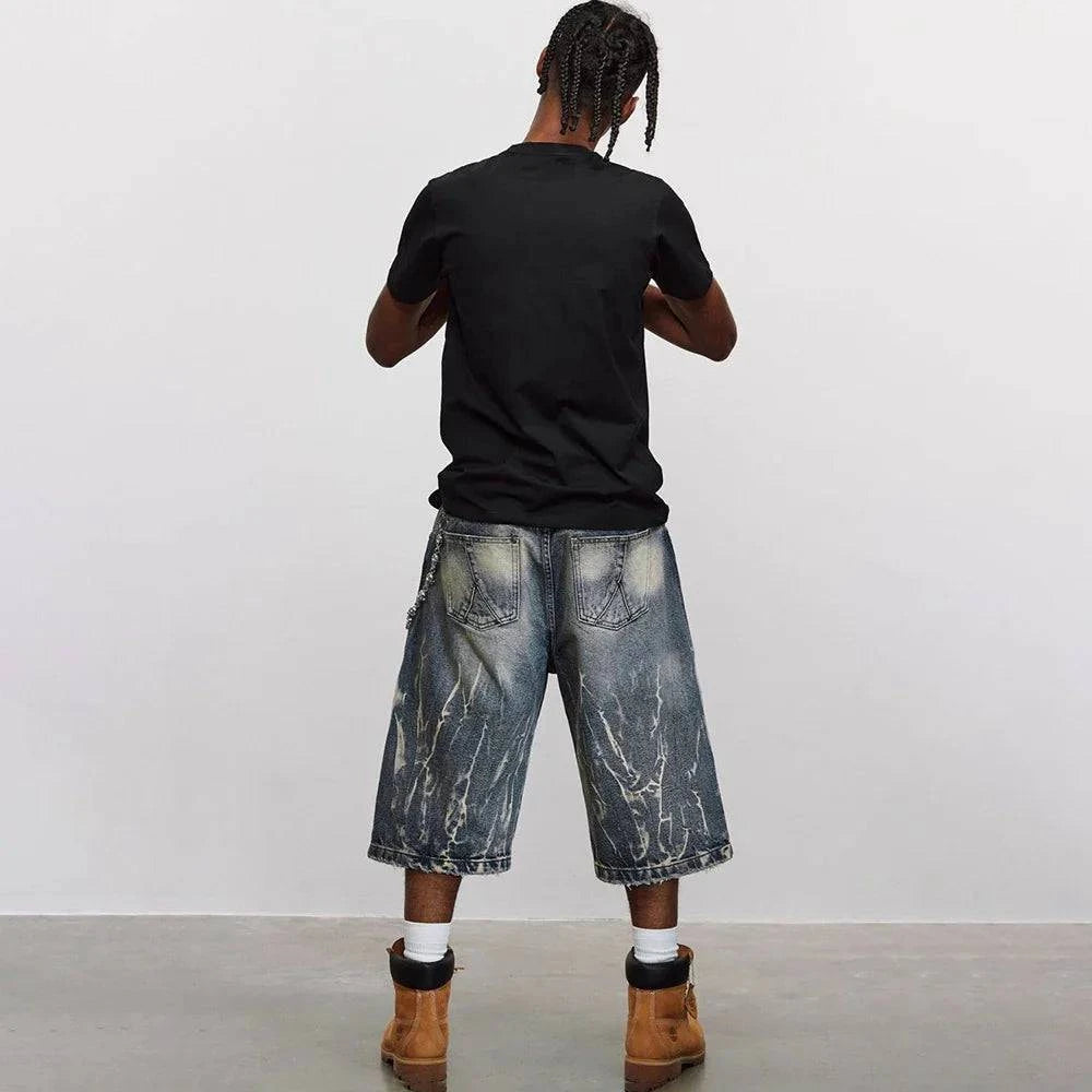 Lightning-Muster gewaschene kurze Jeans-Shorts
