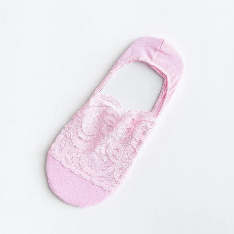 Breathable Lace Slipper School Socks Black