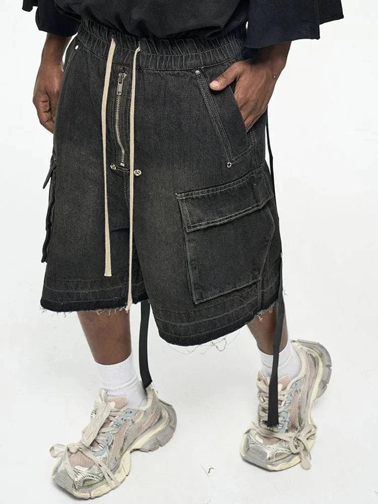 Jorts amples délavés à poches zippées