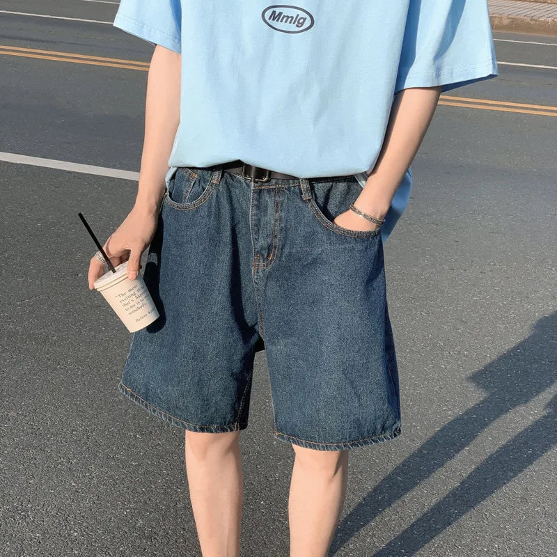 Blue Casual Straight Denim Shorts Jeans