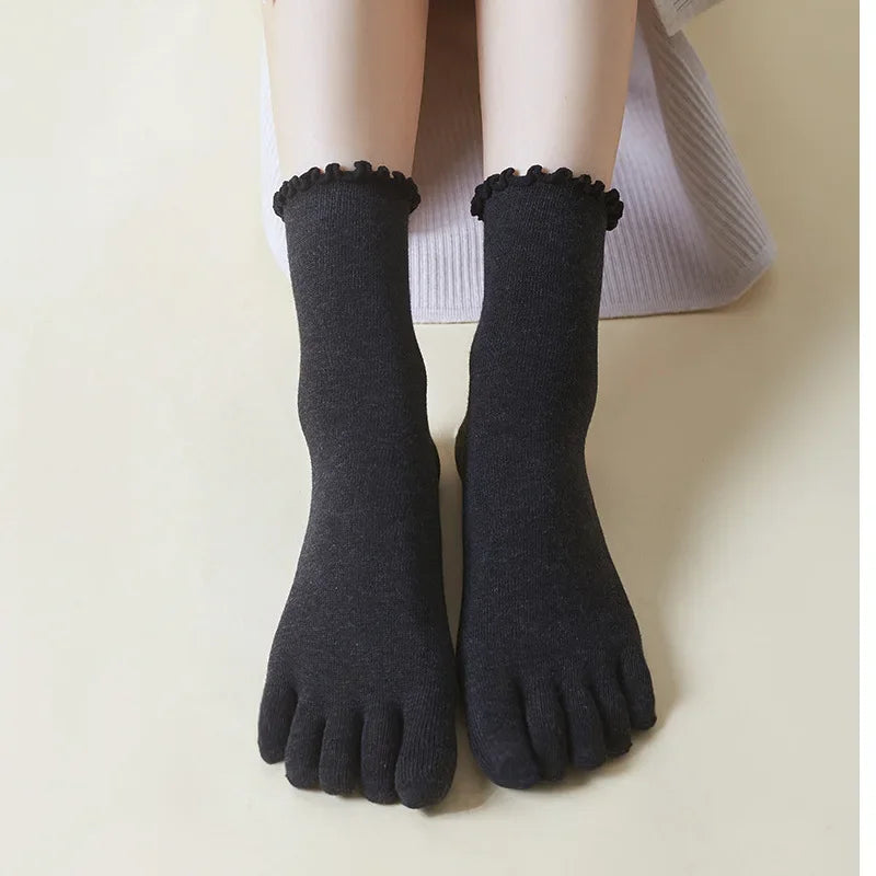 Colorful Loose Edge Curl Cotton Five-Toe Socks