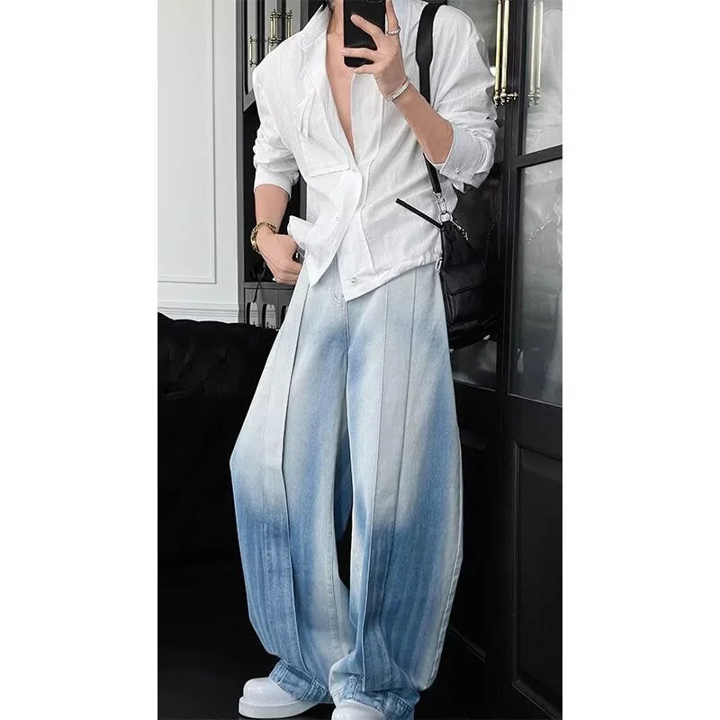 Gradient Patchwork Washed Blue Jeans