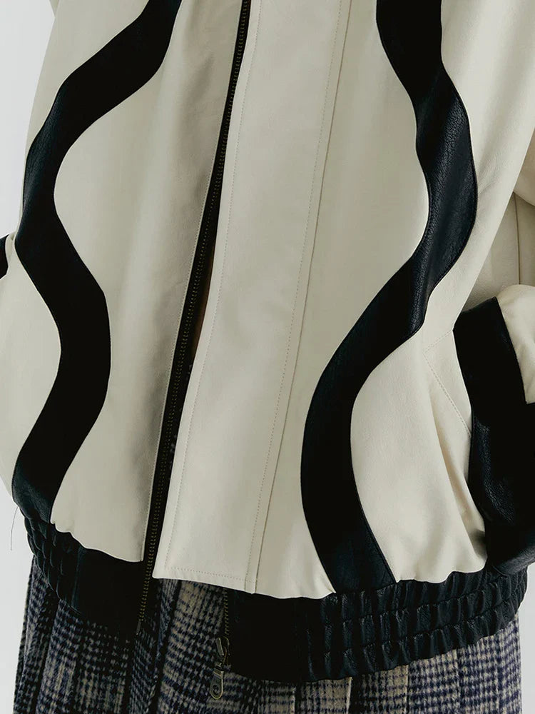 Streetwear Color Block Faux Leather Jacket
