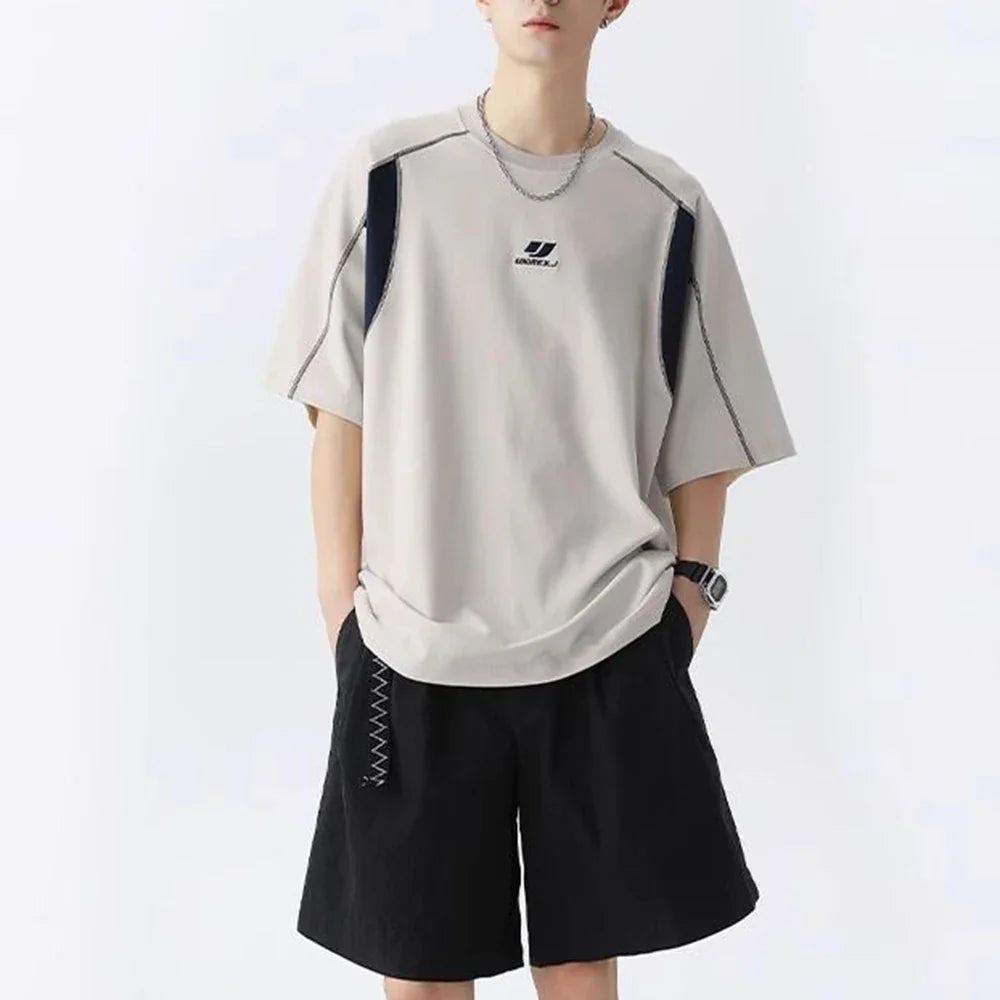 Breathable Contrast Embroidery Short Sleeve T-Shirt