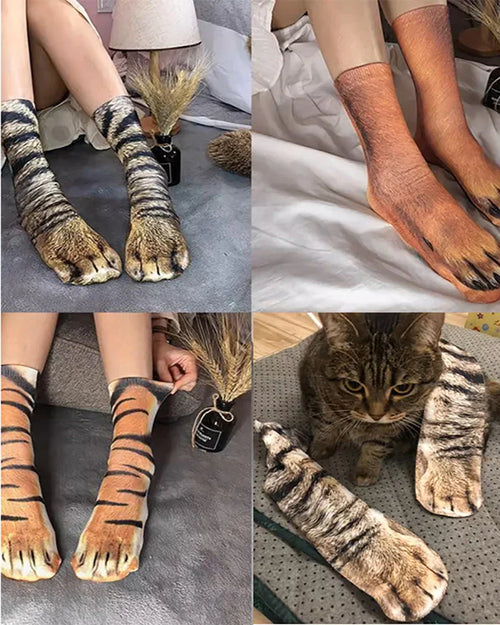 Meias Divertidas de Patas de Animal com Estampa de Pata de Tigre - estilo14 / Tamanho Único
