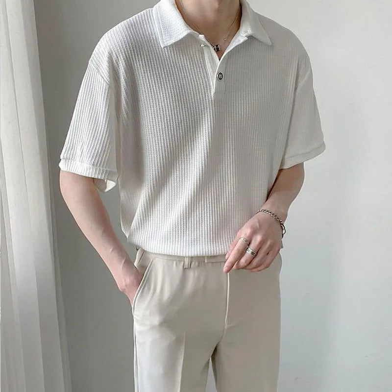 Camiseta polo clásica de color liso con botones estilo coreano