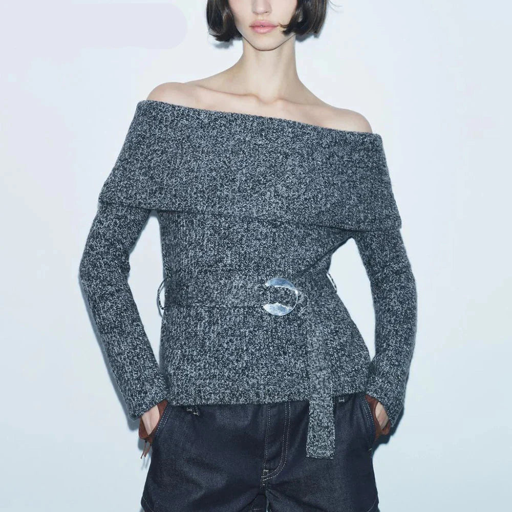 Casual Solid Knitting Slash Neck Sweater