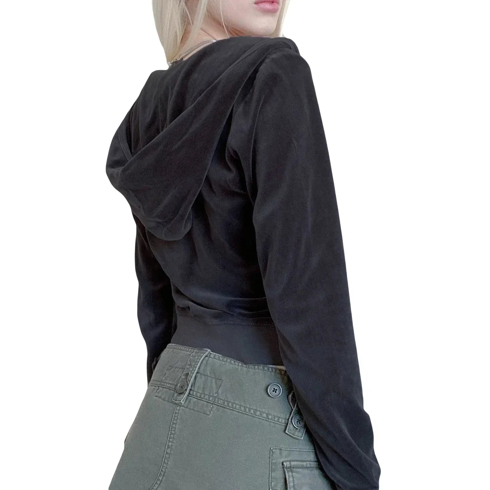 Rhinestone Heart Decor Zip Up Sweatshirt