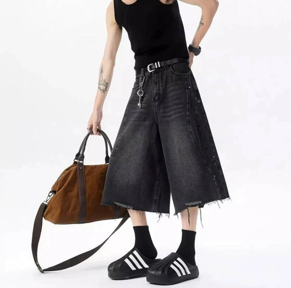 Autumn Solid Color Wide Leg Cropped Jorts
