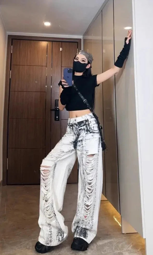 Jean déchiré vintage pour femme style streetwear