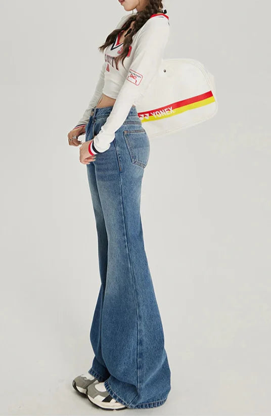 Jean évasé taille haute rétro léger