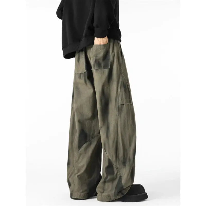 Distressed Tie Dye Denim Wide-Leg Jeans